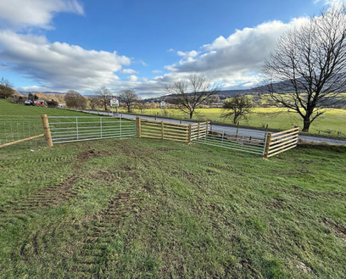 New field gate and fencing overlooking the A9 Ballinluig to Tay Crossing route