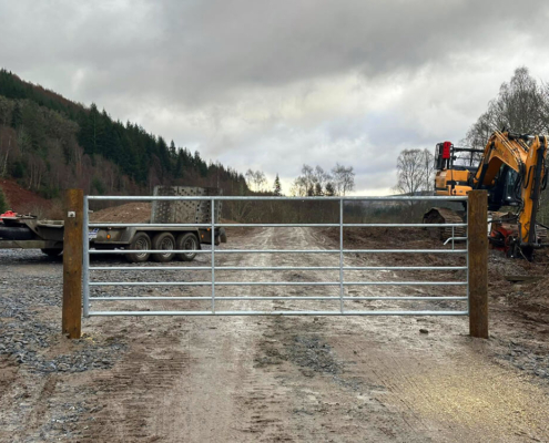 Metal field gate installed at site access on the A9 Tomatin to Moy project
