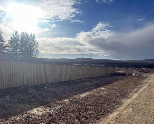 Timber acoustic fencing installed alongside the A9 Tomatin to Moy works