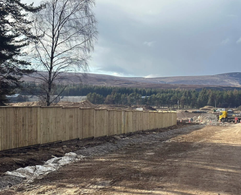 Timber acoustic fencing installed along the A9 Dualling Tomatin to Moy site