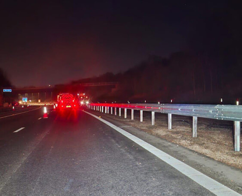 Overnight vehicle restraint system works with new roadside barrier in place