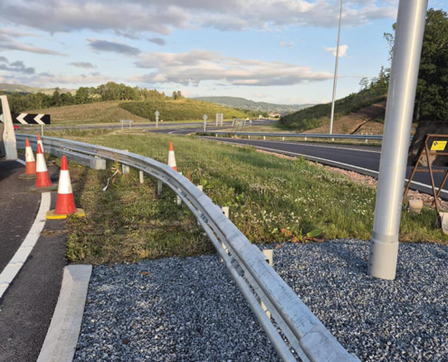 Curved VRS barrier installed on the Cross Tay Link Road for BAM