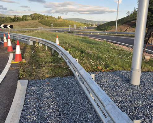 Curved VRS barrier installed on the Cross Tay Link Road for BAM